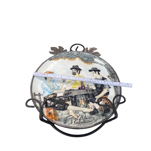 Mid Century Calabria Italian VTG Ceramic Raised Scene Hand painted Wall Art - Picture 5 of 10
